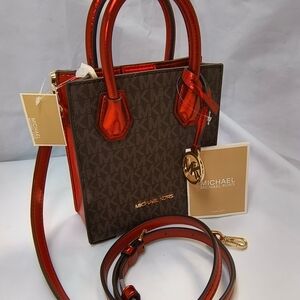 MICHAEL KORS Mercer Extra-Small Signature Logo Crossbody Bag in Metallic Red